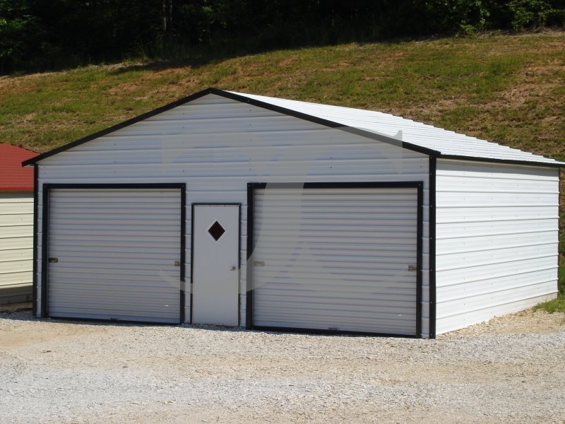 Garage | Boxed Eave Roof | 24W x 21L x 9H | 2-Car Metal Garage Garage | Boxed Eave Roof | 24W x 21L x 9H | 2-Car Metal Garage