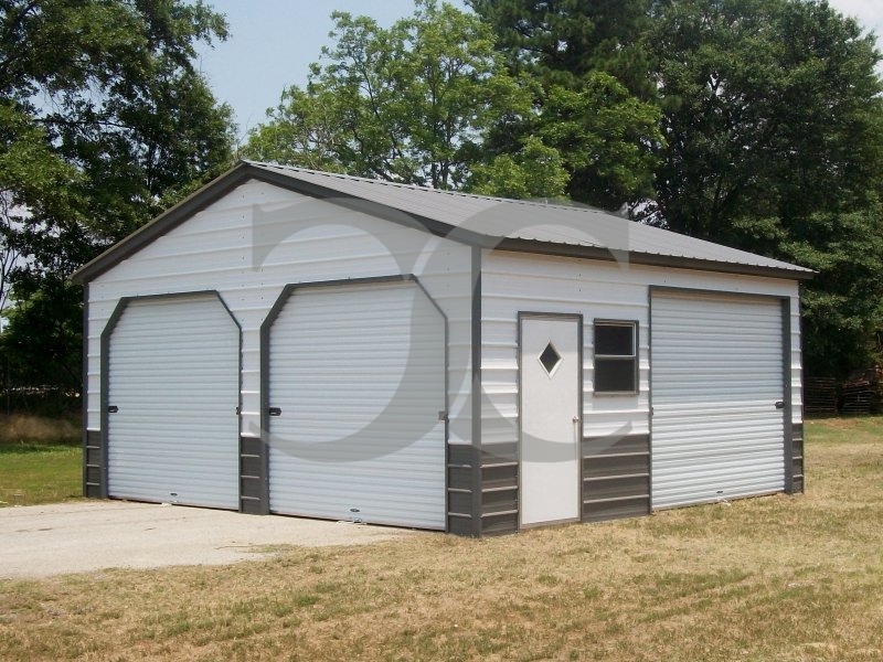 2-Bay Enclosed Garage | Vertical Roof | 20W x 21L x 9H | All Steel 2-Bay Enclosed Garage | Vertical Roof | 20W x 21L x 9H | All Steel
