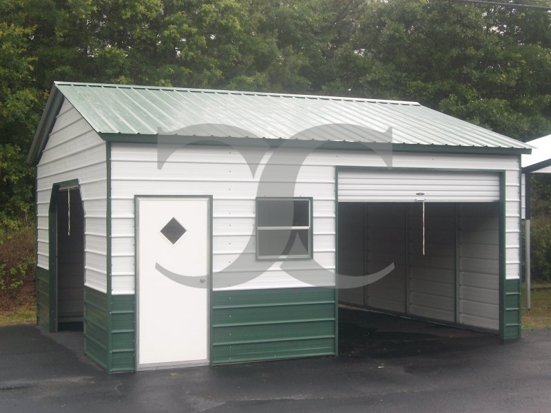Enclosed Metal Garage | Vertical Roof | 22W x 21L x 9H | Steel Garage Enclosed Metal Garage | Vertical Roof | 22W x 21L x 9H | Steel Garage