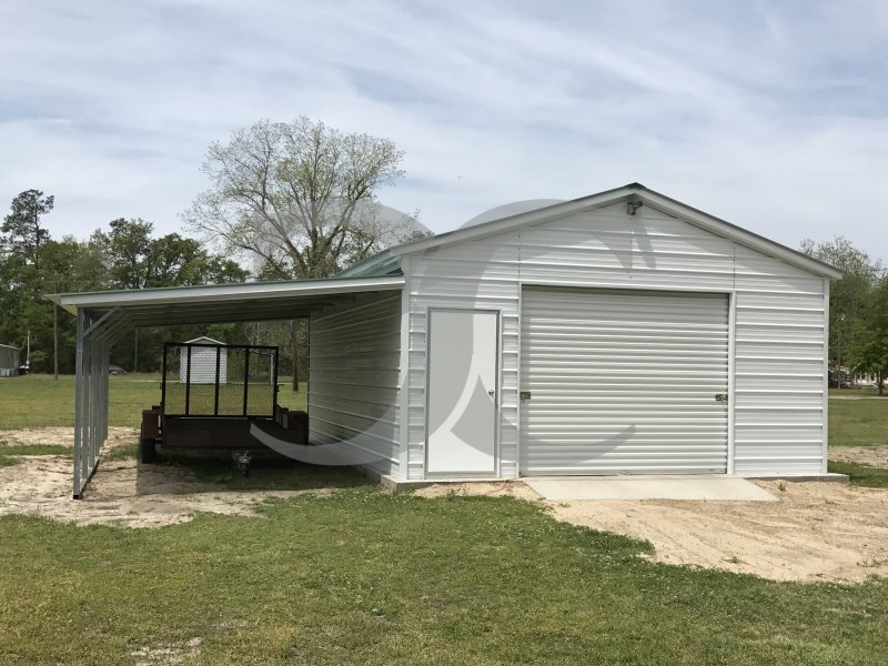 Metal Garage with Lean-to | Vertical Roof | 18W x 26L x 9H | 1-Car Metal Garage with Lean-to | Vertical Roof | 18W x 26L x 9H | 1-Car